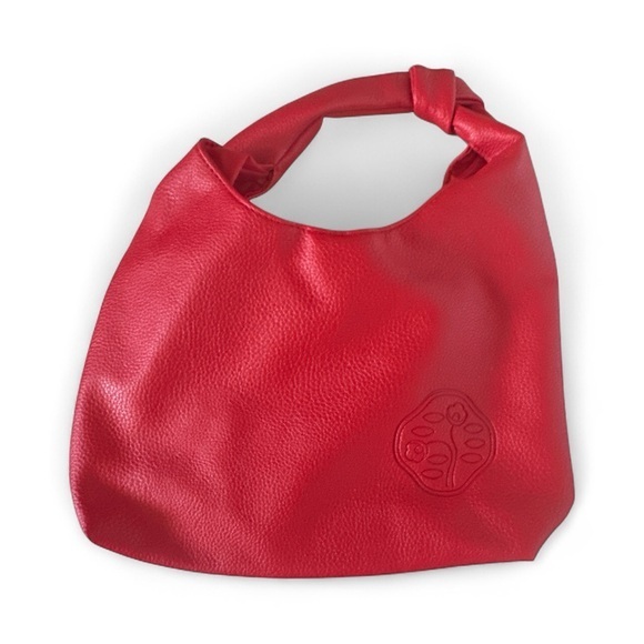 Shiseido Red Faux Leather Small Handbag Hobo Purse NWOT Floral Stamp NEW Travel - Picture 1 of 3